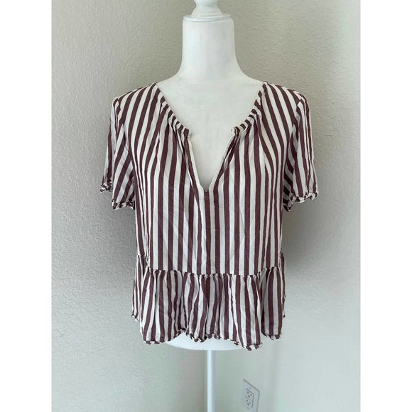 Madewell Brown and White Striped Top - Picture 1 of 7